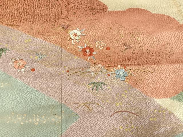 平和屋着物●訪問着 刺繍 草花文 金彩 正絹 逸品 AABH8373ph