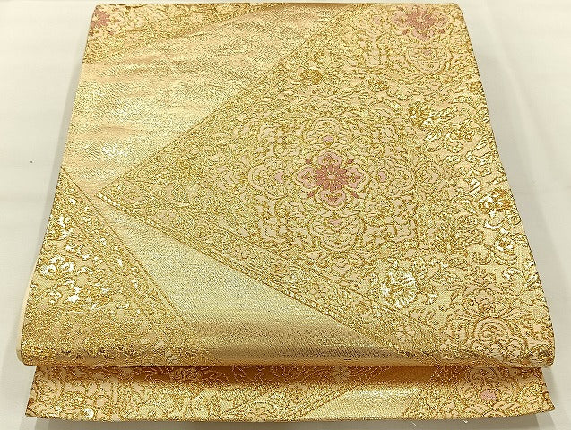 平和屋着物◎六通柄袋帯 正倉院花文 金糸 正絹 逸品 AABH8706uk