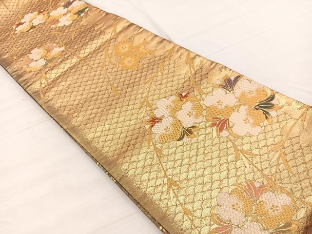 平和屋着物◎佐賀錦 両面 全通柄袋帯 唐織 桜 金糸 正絹 逸品 BAAX0870hv