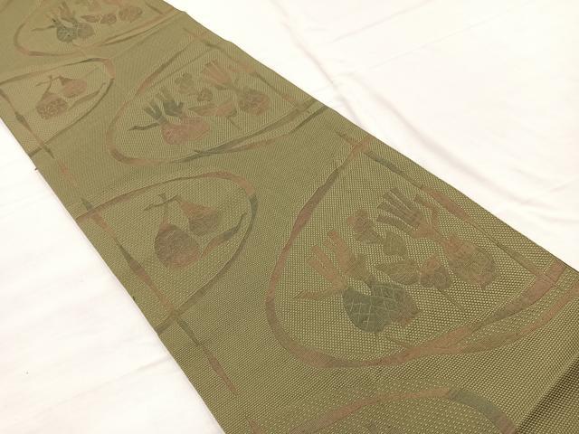 平和屋着物◎本場筑前博多織 八寸名古屋帯 陶器花文 正絹 逸品 BAAX0882hv