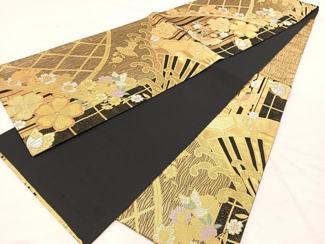 平和屋着物◎六通柄袋帯 籬花蝶文 黒地 金銀糸 正絹 逸品 BAAX1826hv