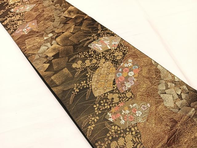 平和屋着物◎六通柄袋帯 唐織 地紙花文 金糸 正絹 逸品 BAAX1966hv