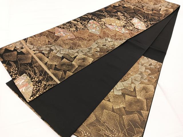 平和屋着物◎六通柄袋帯 唐織 地紙花文 金糸 正絹 逸品 BAAX1966hv