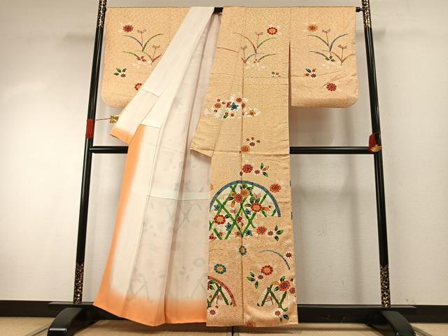 平和屋着物●訪問着 型染め 草花文 正絹 逸品 AABH4951fy