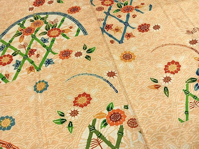 平和屋着物●訪問着 型染め 草花文 正絹 逸品 AABH4951fy