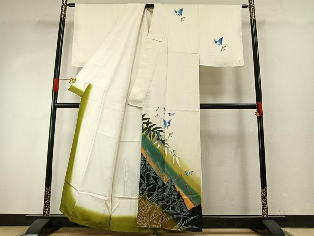 平和屋着物●訪問着 舞蝶文 ろうけつ染め 暈し染め 正絹 逸品 AABH5007fy
