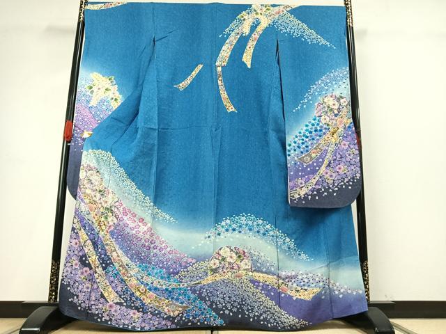 平和屋着物●豪華振袖 辻が花 暈し染め 金彩 金通し地 正絹 逸品 AABH5005fy