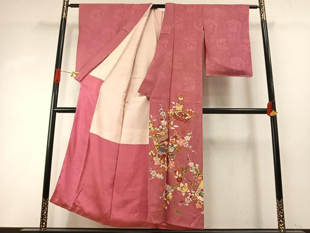 平和屋着物●アンティーク 大正ロマン 訪問着 駒刺繍 貝桶花文 金糸 金彩 正絹 逸品 AABH5029fy