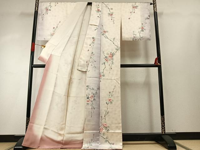 平和屋着物●上質な小紋 手描き 枝花文 暈し染め 正絹 逸品 未使用 AABH5025fy