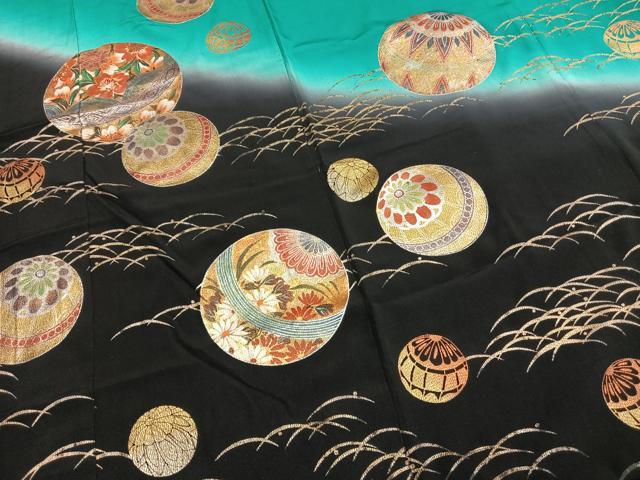 平和屋着物●豪華振袖 鞠 暈し染め 金銀彩 ロング丈 正絹 逸品 AABH5027fy