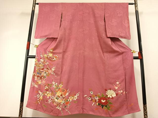 平和屋着物●アンティーク 大正ロマン 訪問着 駒刺繍 貝桶花文 金糸 金彩 正絹 逸品 AABH5029fy
