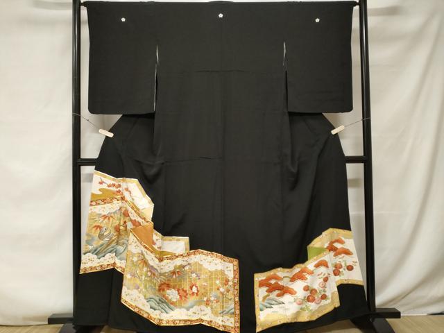 平和屋着物■豪華黒留袖 駒刺繍 屏風尾長鶏松竹梅花文 金彩 正絹 逸品 CABF3749ev