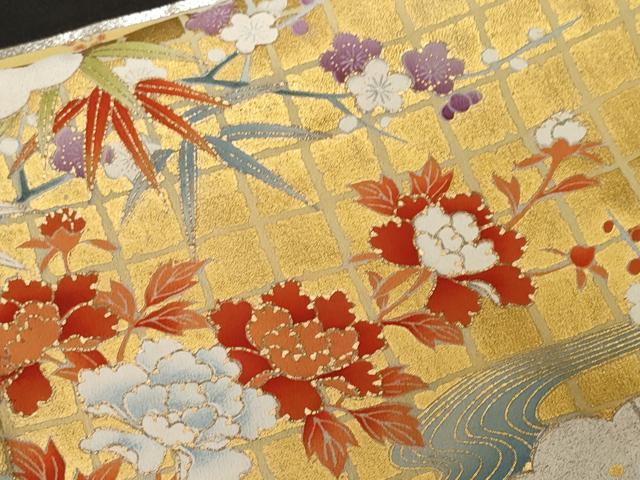 平和屋着物■豪華黒留袖 駒刺繍 屏風尾長鶏松竹梅花文 金彩 正絹 逸品 CABF3749ev