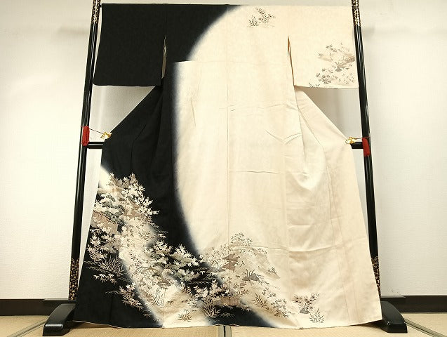 平和屋着物●訪問着 駒刺繍 松竹梅 風景文 暈し染め 金彩 正絹 逸品 AABH5037fy