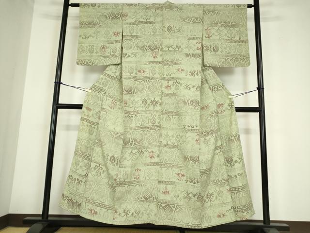 平和屋着物▽上質な小紋 単衣 壁画花文 正絹 逸品 DABE4196az