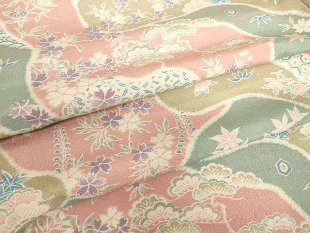 平和屋着物▽小紋 単衣 吉祥花文 洗える着物 DABE4230az
