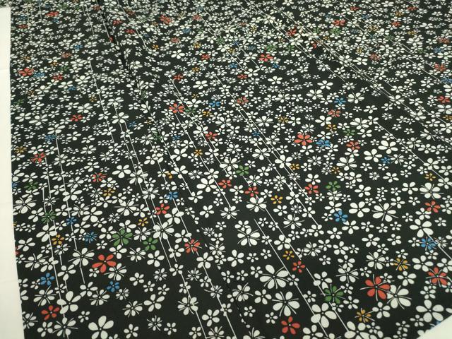 平和屋着物▽小紋 単衣 舞花文 黒地 洗える着物 DABE4229az