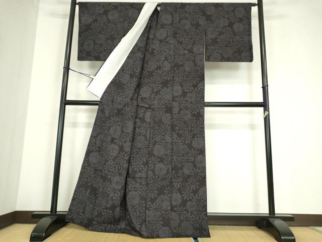 平和屋着物▽結城紬 単衣 花尽くし 80亀甲 正絹 逸品 DABE4213az