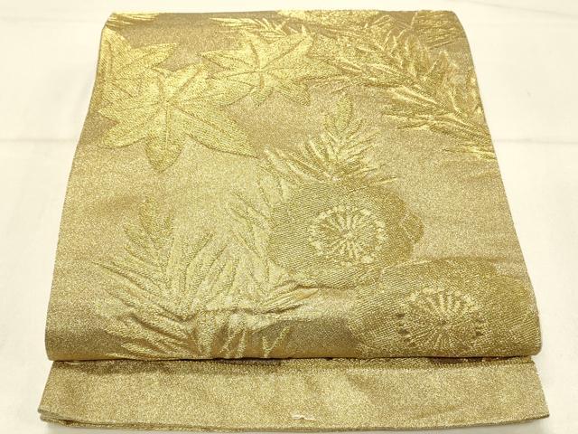 平和屋着物◎西陣 六通柄袋帯 梅松葉文 金糸 証紙付き 正絹 逸品 未使用 DABE3675qp
