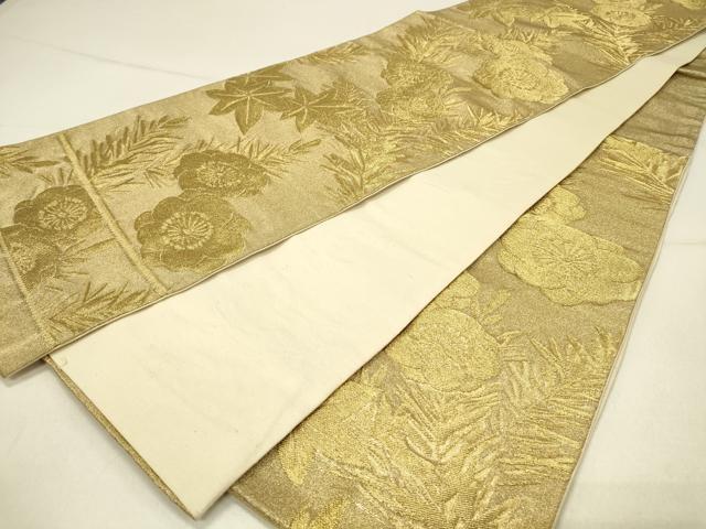 平和屋着物◎西陣 六通柄袋帯 梅松葉文 金糸 証紙付き 正絹 逸品 未使用 DABE3675qp
