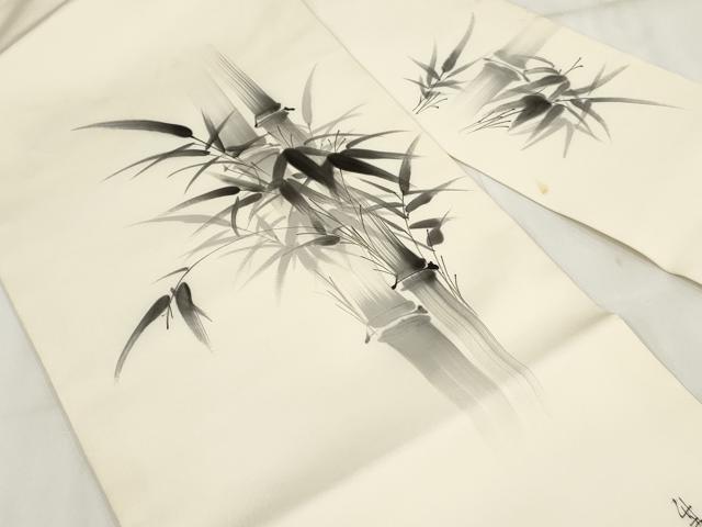 平和屋着物◎塩瀬 九寸名古屋帯 作家物 竹志 手描き 笹竹文 正絹 逸品 AABH7880wj