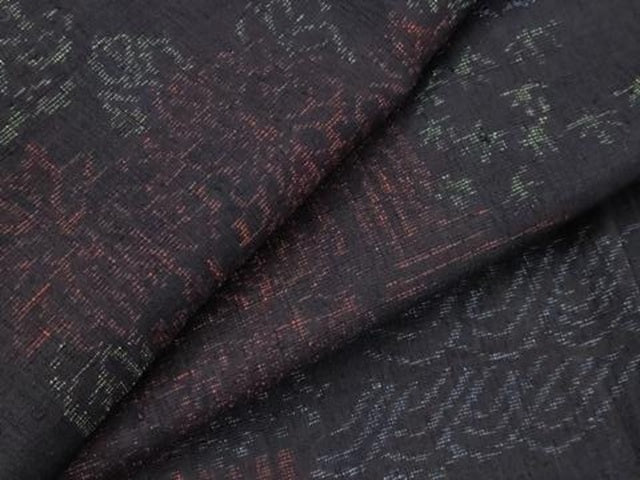 平和屋着物▽結城ちぢみ 単衣 流水草花文 正絹 逸品 AABH7454st