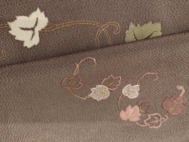 平和屋着物●訪問着 刺繍 蔦の葉文 金糸 鬼しぼ縮緬 浜ちりめん 反端付き 正絹 逸品 AABH8958cs