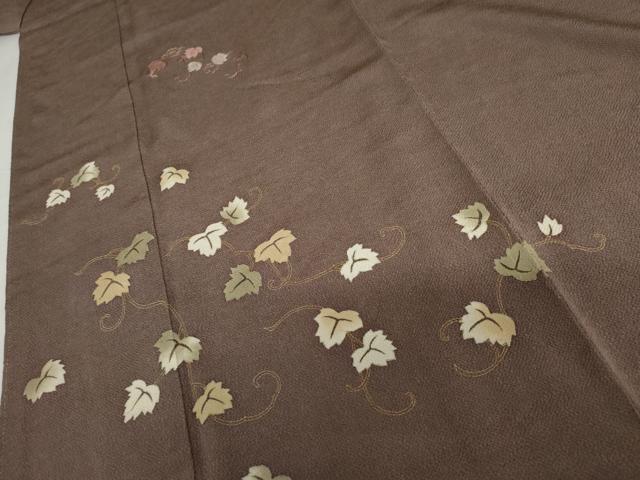 平和屋着物●訪問着 刺繍 蔦の葉文 金糸 鬼しぼ縮緬 浜ちりめん 反端付き 正絹 逸品 AABH8958cs