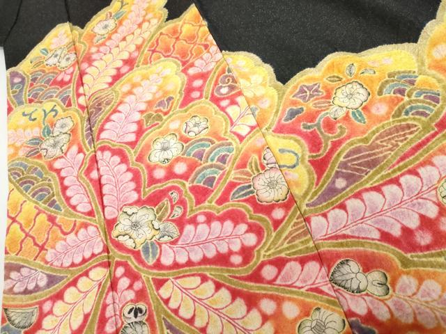 平和屋着物●樋熊哲也 訪問着 辻が花 絞り 手描き 振袖 辻が花 絞り 金通し地 正絹 逸品 AABI0013cs