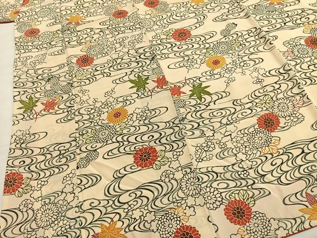 平和屋着物●上質な小紋 型染め 流水花文 正絹 逸品 AABH5091fy