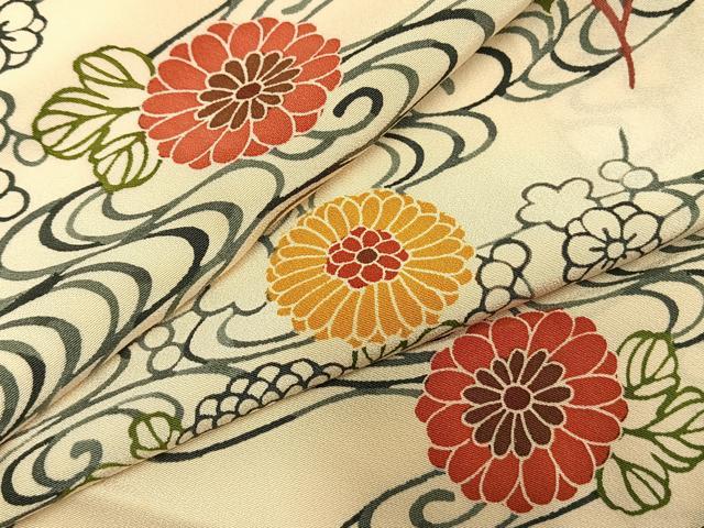 平和屋着物●上質な小紋 型染め 流水花文 正絹 逸品 AABH5091fy