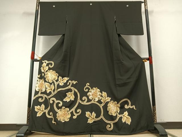 平和屋着物●豪華黒留袖 作家物 駒刺繍 花唐草文 金彩 正絹 逸品 AABH5097fy