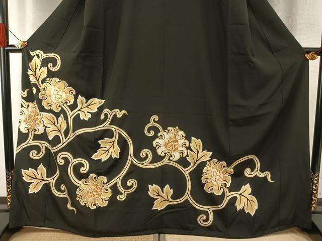 平和屋着物●豪華黒留袖 作家物 駒刺繍 花唐草文 金彩 正絹 逸品 AABH5097fy