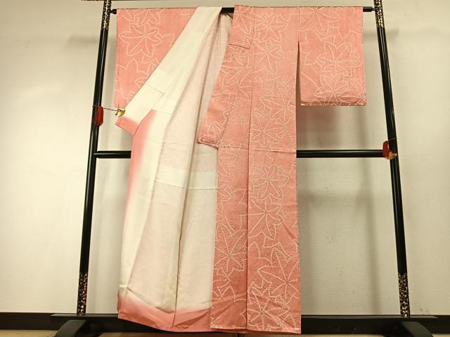平和屋着物●上質な小紋 絞り 舞葉文 暈し染め 正絹 逸品 AABH5113fy