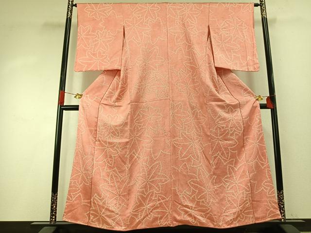 平和屋着物●上質な小紋 絞り 舞葉文 暈し染め 正絹 逸品 AABH5113fy