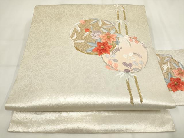 平和屋着物◎総刺繍 九寸名古屋帯 花丸文 金銀糸 正絹 逸品 AABH7889wj