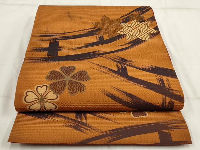 平和屋着物◎アンティーク 大正ロマン 六通柄京袋帯 草花文 正絹 逸品 AABH7935wj