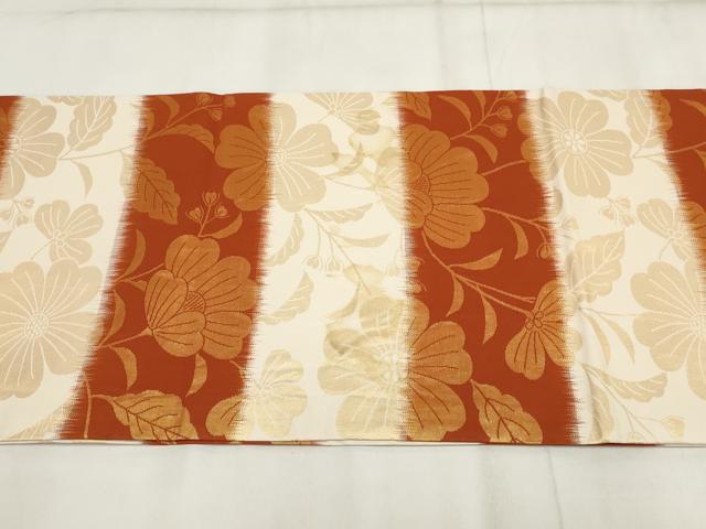 平和屋着物◎九寸開き名古屋帯 横段花文 金糸 正絹 逸品 AABH7897wj