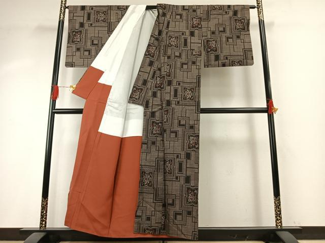 平和屋着物●本場大島紬 一元7マルキ 格子花文 正絹 逸品 AABH5137fy