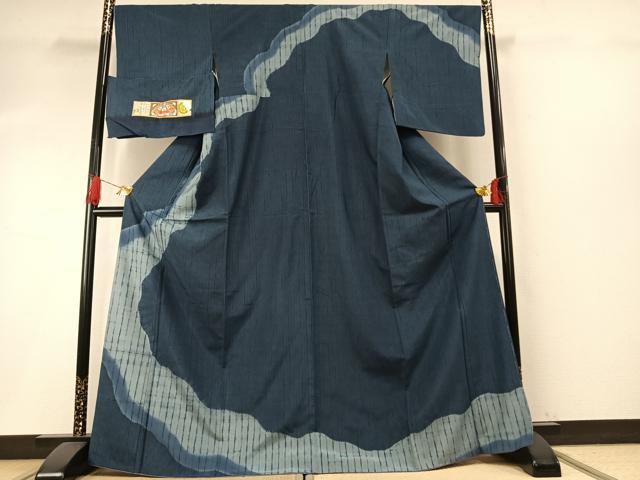 平和屋着物●訪問着 本場大島紬 藍 絞り 道長文 証紙付き 正絹 逸品 AABH5167fy