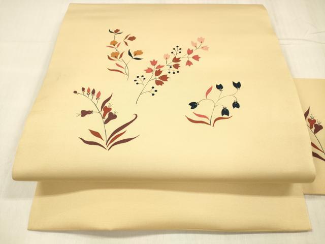 平和屋着物●塩瀬 九寸名古屋帯 草花文 正絹 逸品 DABE6228cm
