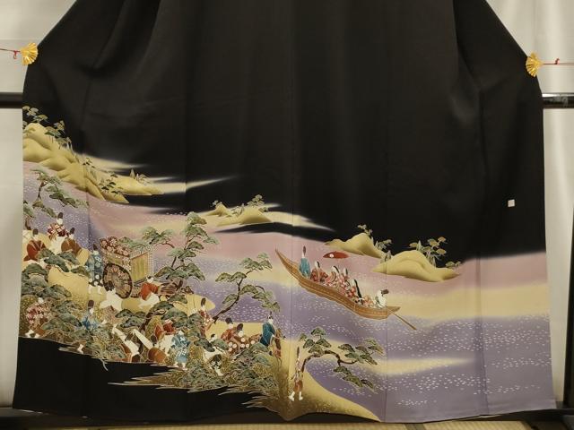 平和屋着物■豪華黒留袖 作家物 人物風景文 暈し染め 正絹 逸品 AABH6239sx