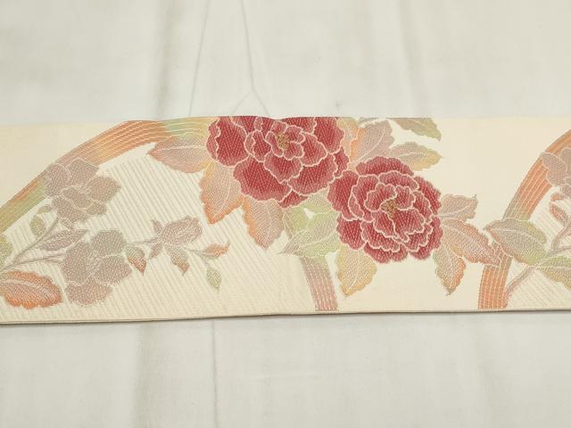 平和屋着物◎九寸名古屋帯 唐織 草花文 金糸 正絹 逸品 AABH7964wj