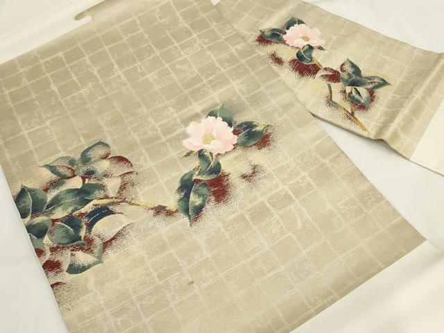 平和屋着物◎九寸名古屋帯 草花文 金糸 正絹 逸品 AABH7969wj
