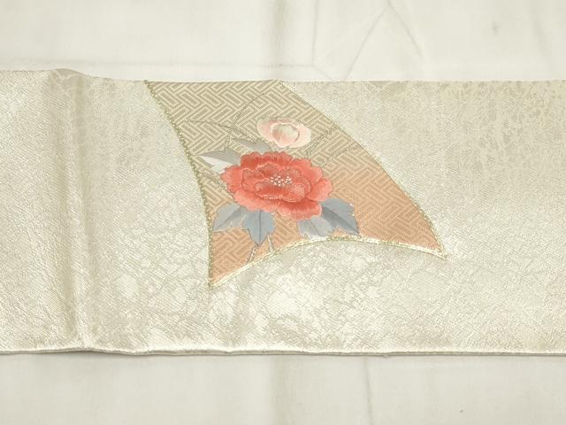 平和屋着物◎九寸名古屋帯 刺繍 草花文 金銀糸 正絹 逸品 AABH7954wj