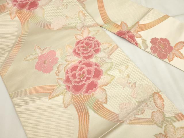 平和屋着物◎九寸名古屋帯 唐織 草花文 金糸 正絹 逸品 AABH7964wj