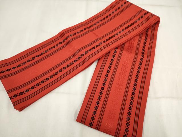 平和屋着物◎本場筑前博多織　半幅帯　献上　正絹　逸品　CABD2265qe 献上 正絹 逸品 金糸 高橋絹織謹製 証紙
