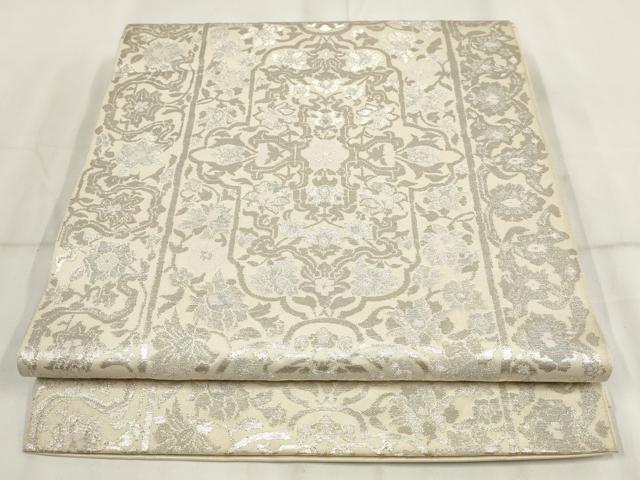 平和屋着物◎六通柄袋帯 吉祥花文 銀糸 正絹 逸品 AABH8003wj