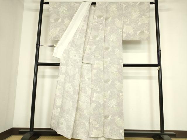 平和屋着物▽上質な小紋 単衣 型染 舞蝶花文 正絹 逸品 DABE4346az