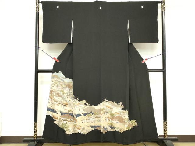 平和屋着物■豪華黒留袖 人物風景文 金彩 正絹 逸品 DABE7682cd